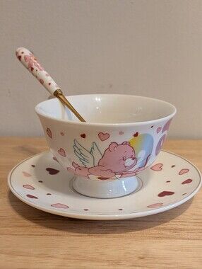 Care Bears Pink Heart Ceramic Tea Cup Saucer and Spoon Set